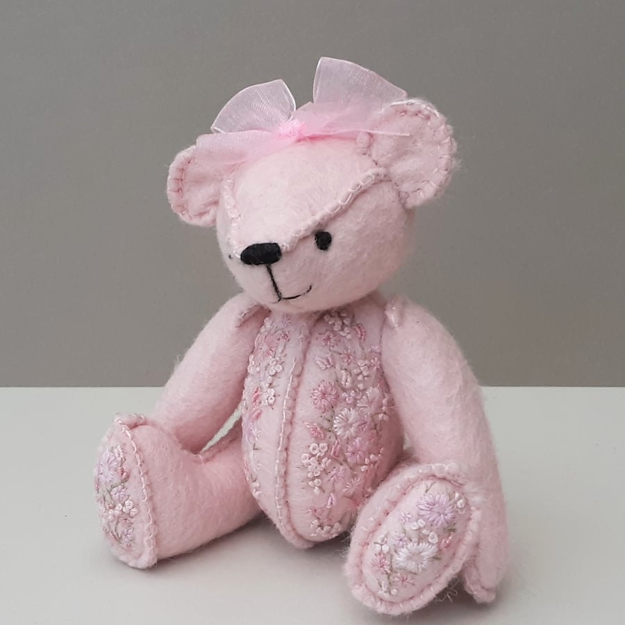 SOLD Custom order bear for Karen, embroidered teddy bear 