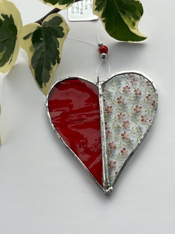 Stained Glass Two Tone Heart Suncatcher Decoration 