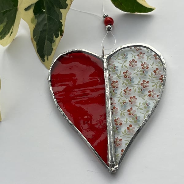 Stained Glass Two Tone Heart Suncatcher Decoration 