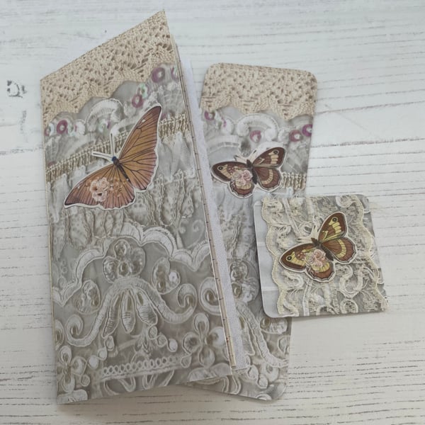 Lace Masterboard and Butterfly Notebook, Bookmark and Hidden Paperclip . D1 8.23