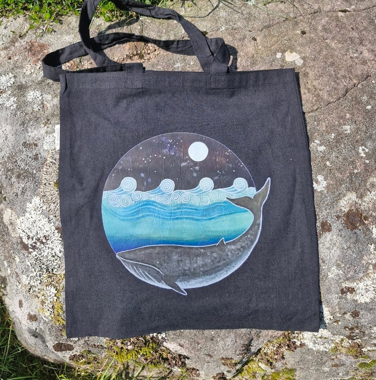 Whale Moon Recycled Cotton Tote Bag 