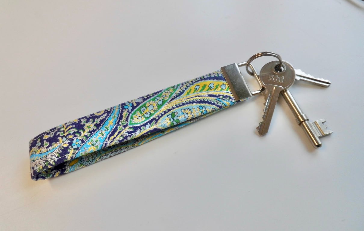 Key ring wrist strap in paisley Liberty fabric 