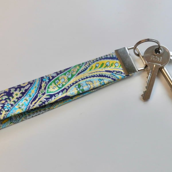 Key ring wrist strap in paisley Liberty fabric 