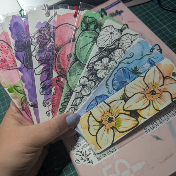 Original watercolour and ink bookmarks