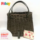 Willow Basket or Handbag with English Leather Handles - Handmade in Cornwall