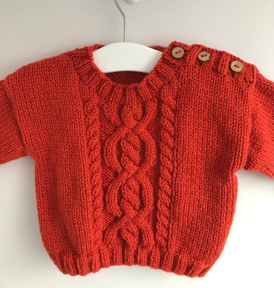Baby jumper burnt orange hand knit 6-12 months