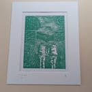 Original linoprint To the Castle 