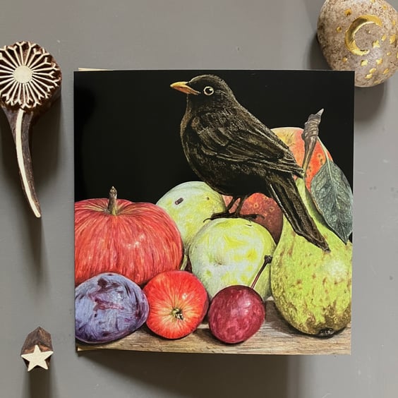 Blackbird Feast Blank Greeting Card