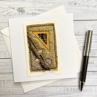 Up-cycled handmade fabric embroidered Klimt inspired art card. 
