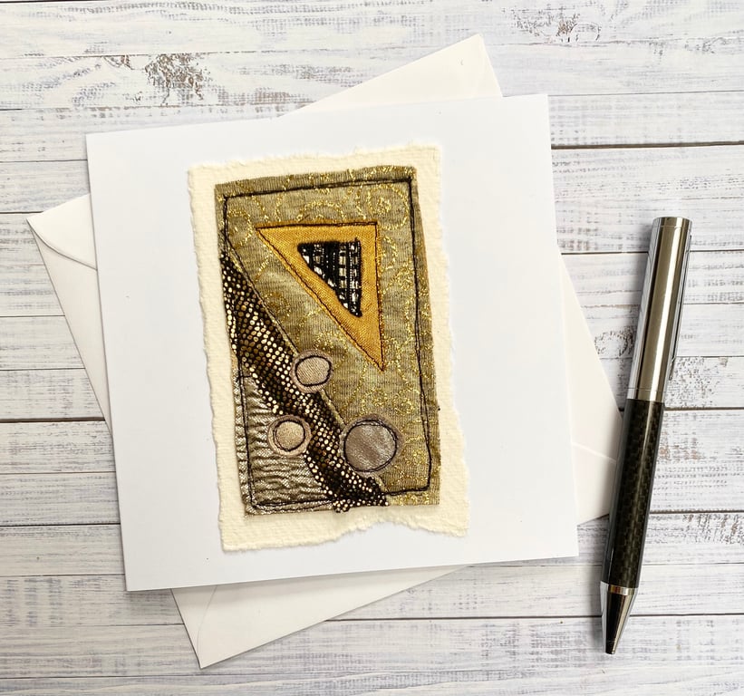 Up-cycled handmade fabric embroidered Klimt inspired art card. 