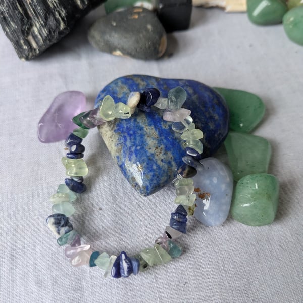 Calming  and emotional balance fluorite sodalite and prehnite crystal bracelet