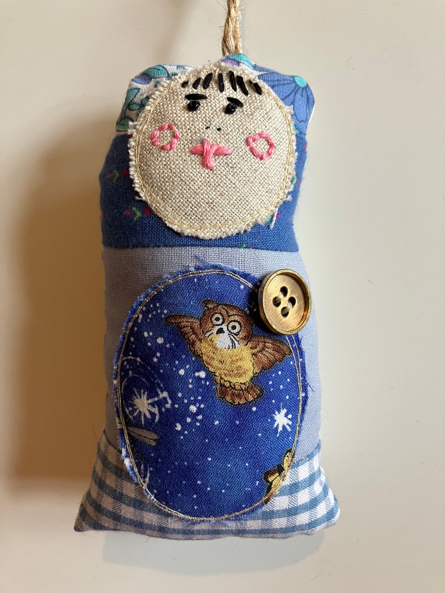 Decorative mini hanging doll hand made in Devon - Luna 