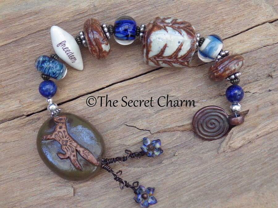 Woodland Fox Prayer Beads, Pocket Mala, Handmade Meditation Beads, OOAK