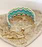 Blue, White and Gold Zig Zag Wave Bead Woven Slider Bracelet - Image 3