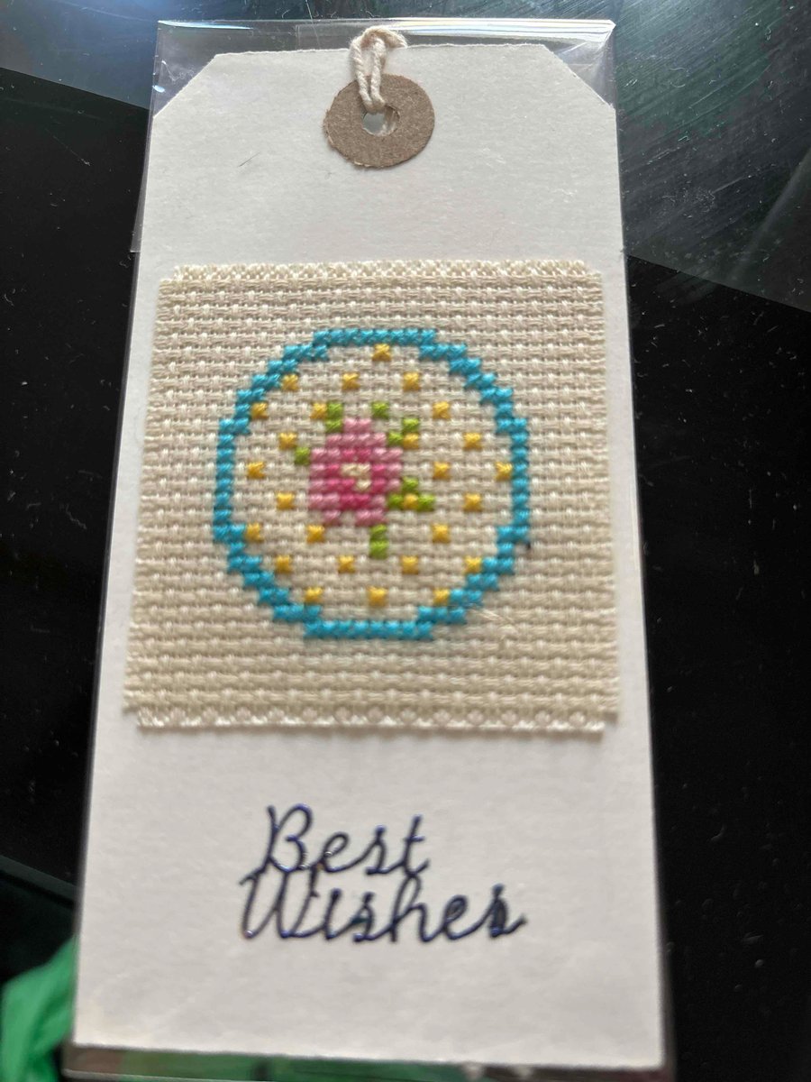 Cross stitched best wishes gift tag 