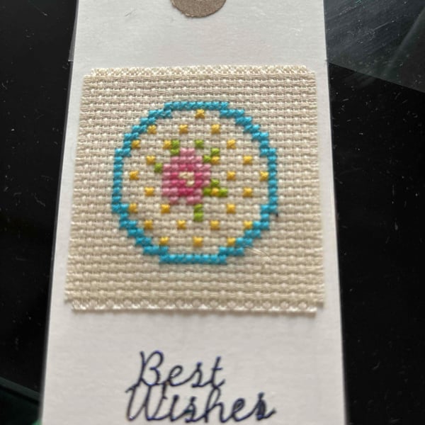 Cross stitched best wishes gift tag 