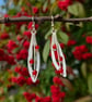 Large Sterling Silver Leaf Print Earrings, with Red Agate Gemstones on Hookwires - Image 1
