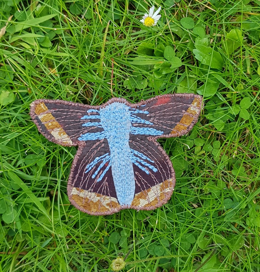 Silk butterfly brooch: common blue (female)