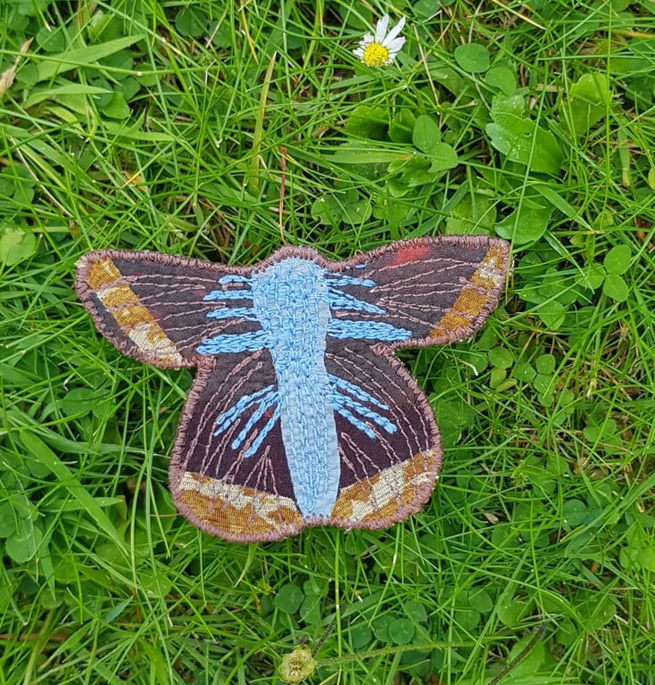 Silk butterfly brooch: common blue (female)