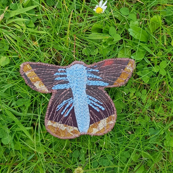 Silk butterfly brooch: common blue (female)