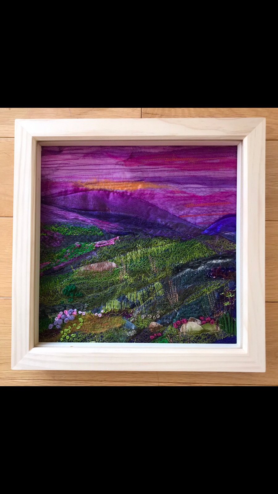 Sunset on the Moors , textile framed picture