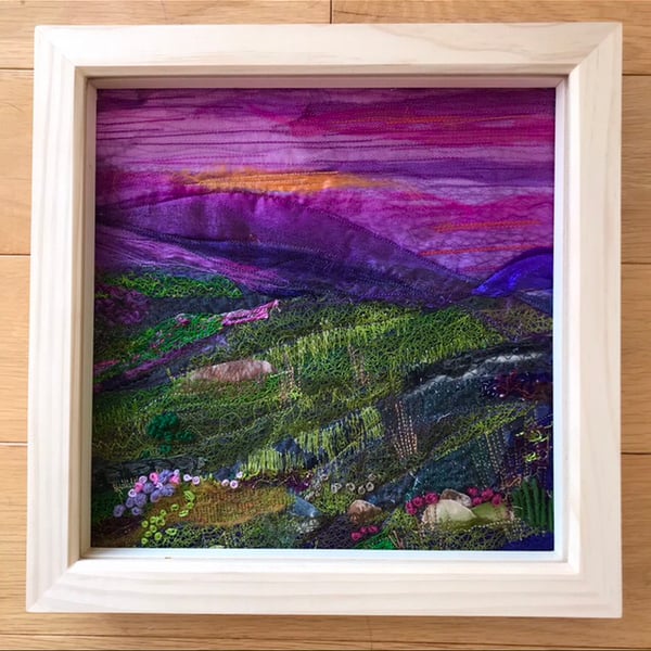Sunset on the Moors , textile framed picture