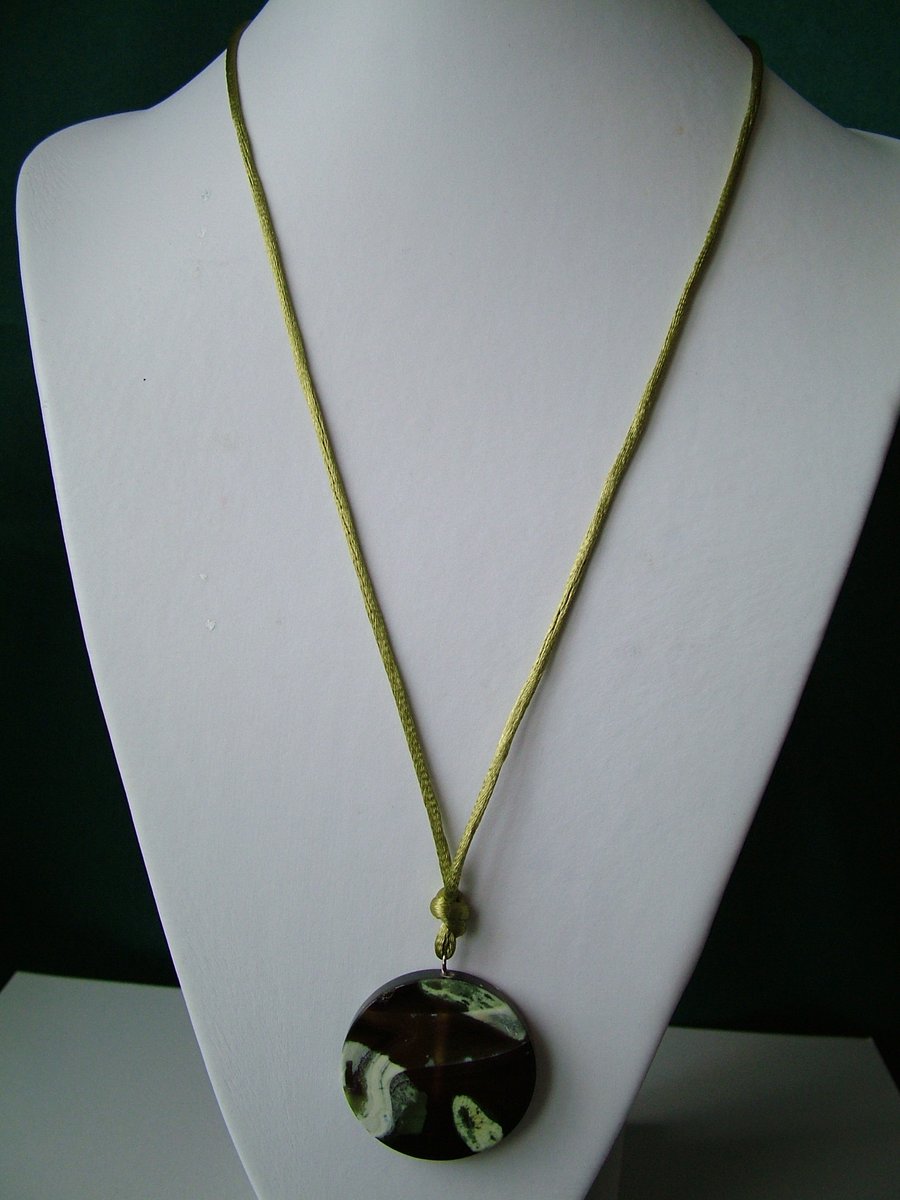 Coffee & Green Agate Pendant Cord Necklace