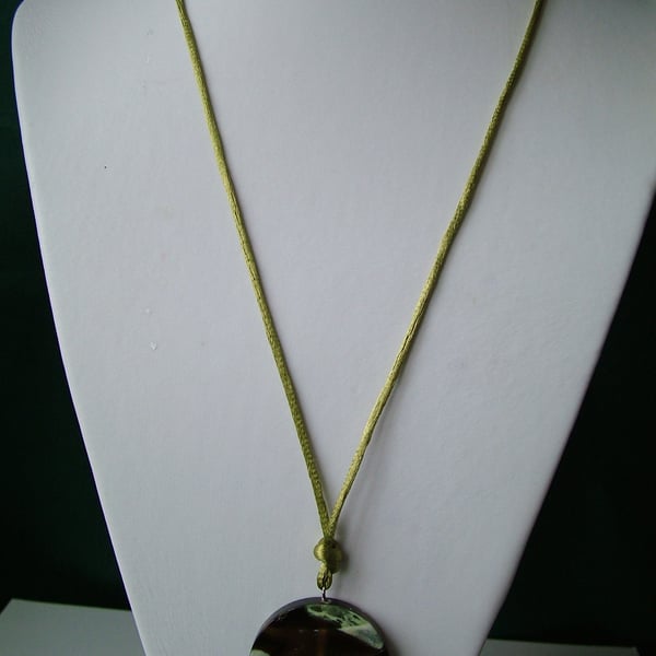 Coffee & Green Agate Cord Necklace  - Genuine Gemstone - Handmade 