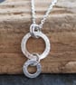 Silver Ring Necklace Pendant, Hammered Silver with Shimmer Texture