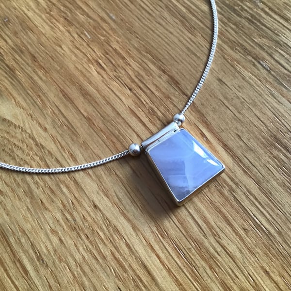 Blue Lace Agate Sterling and Fine silver dainty freeform pendant necklace