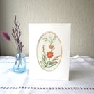 Hand-Embroidered Card – Vintage Style Orange Flower