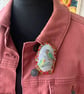 Handmade and hand painted fabric pin brooch with love bird design  - Image 3