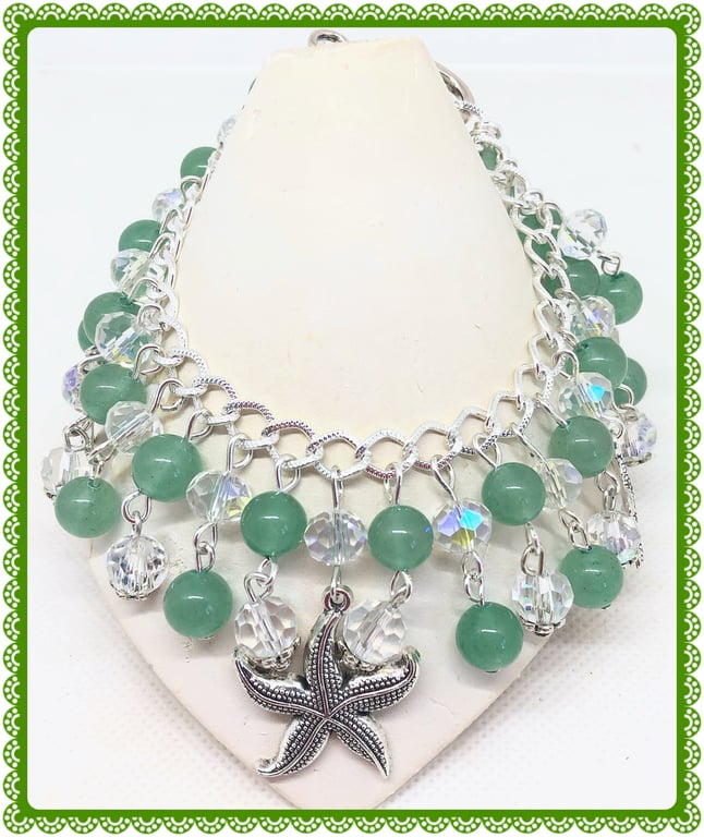 One of a Kind Starfish & Aventurine gemstone charm bracelet.  