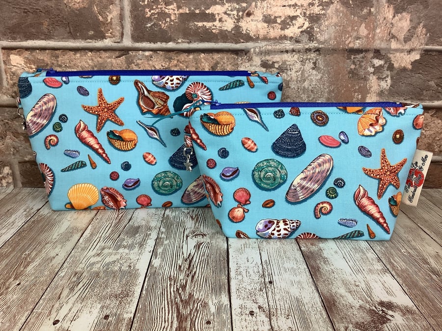 Sea shells Zip case, Makeup bag, Handmade, 2 size options