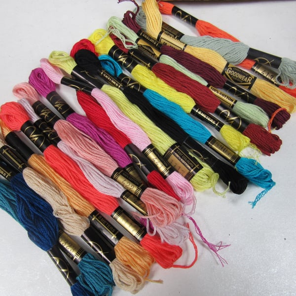 20 All Cotton Embroidery Threads, Mixed Colour Pack