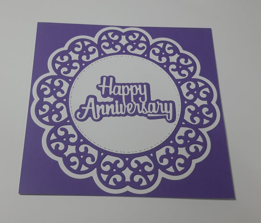 Happy Anniversary Greeting Card - Purple and White - Folksy