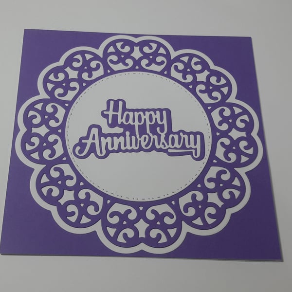 Happy Anniversary Greeting Card - Purple and White