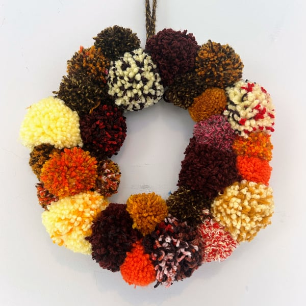 Autumn colours pom pom wreath 