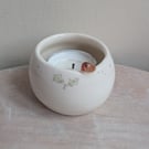 Ceramic tealight robin & birdprints pottery candle holder on SALE as a SECOND