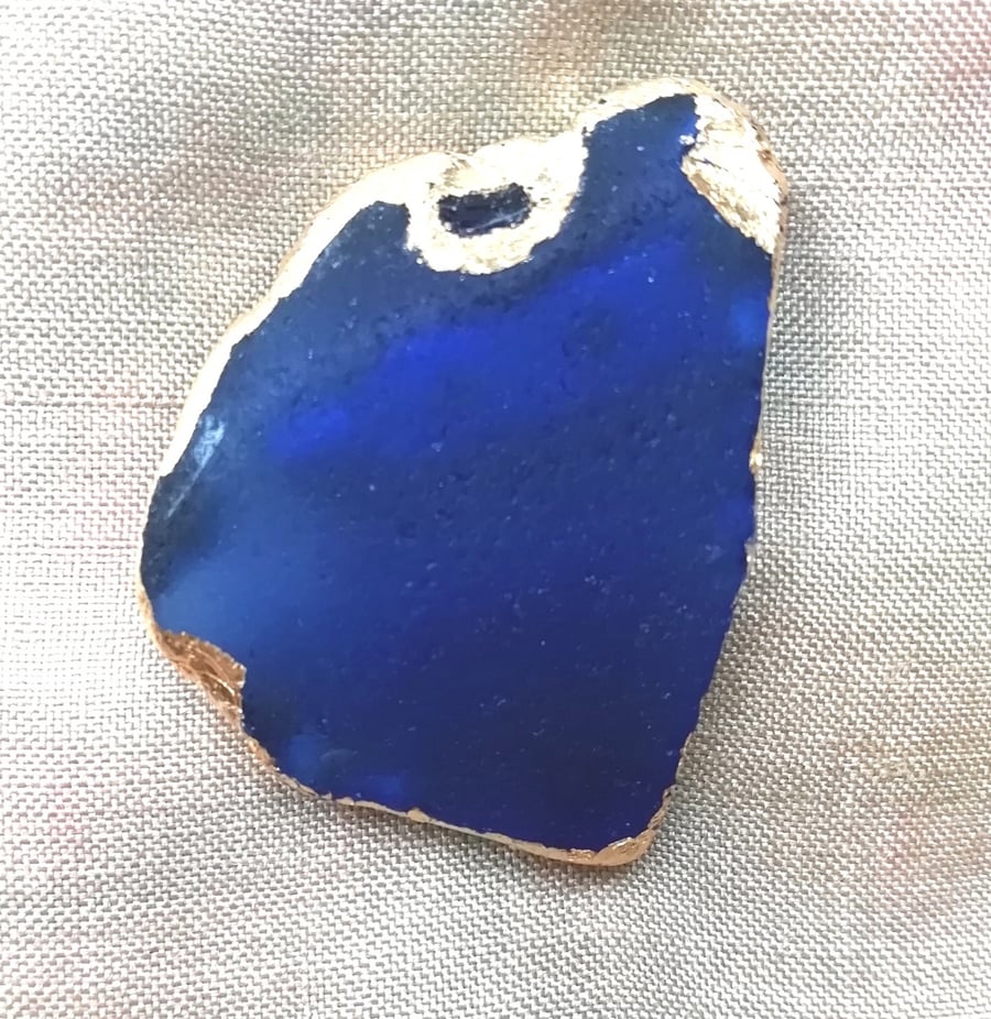 Blue  beach glass brooch 
