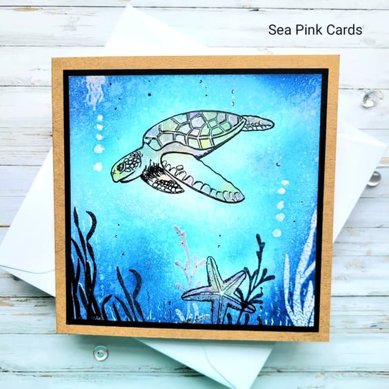 Turtle Blank Card - birthday, fathers day, thank you, sea life 