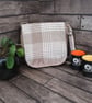 Upcycled Coffee Sack -  Crossbody Shoulder Bag - Beige and Cream Check