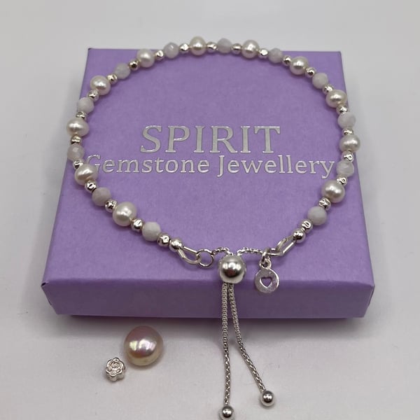 Freshwater Pearl And Moonstone Slider Bracelet