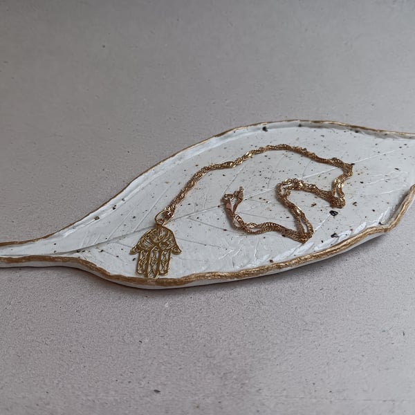 Leaf Shape Dish, Clay Catchall Dish - Trinket Dish - Jewellery Dish White Gold