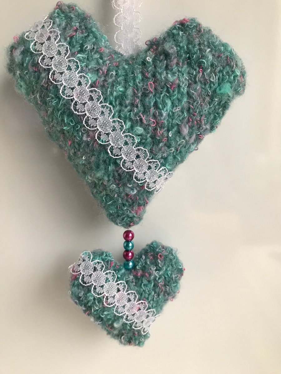 Hand Knitted Hanging Hearts