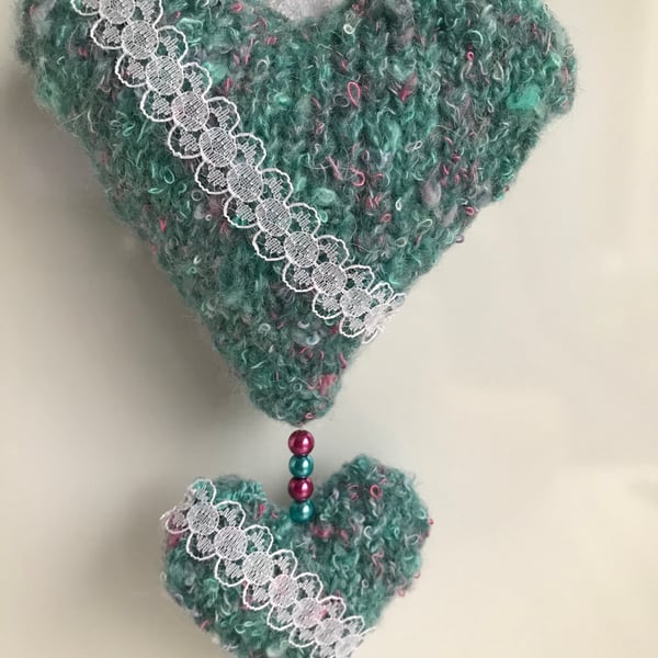 Hand Knitted Hanging Hearts