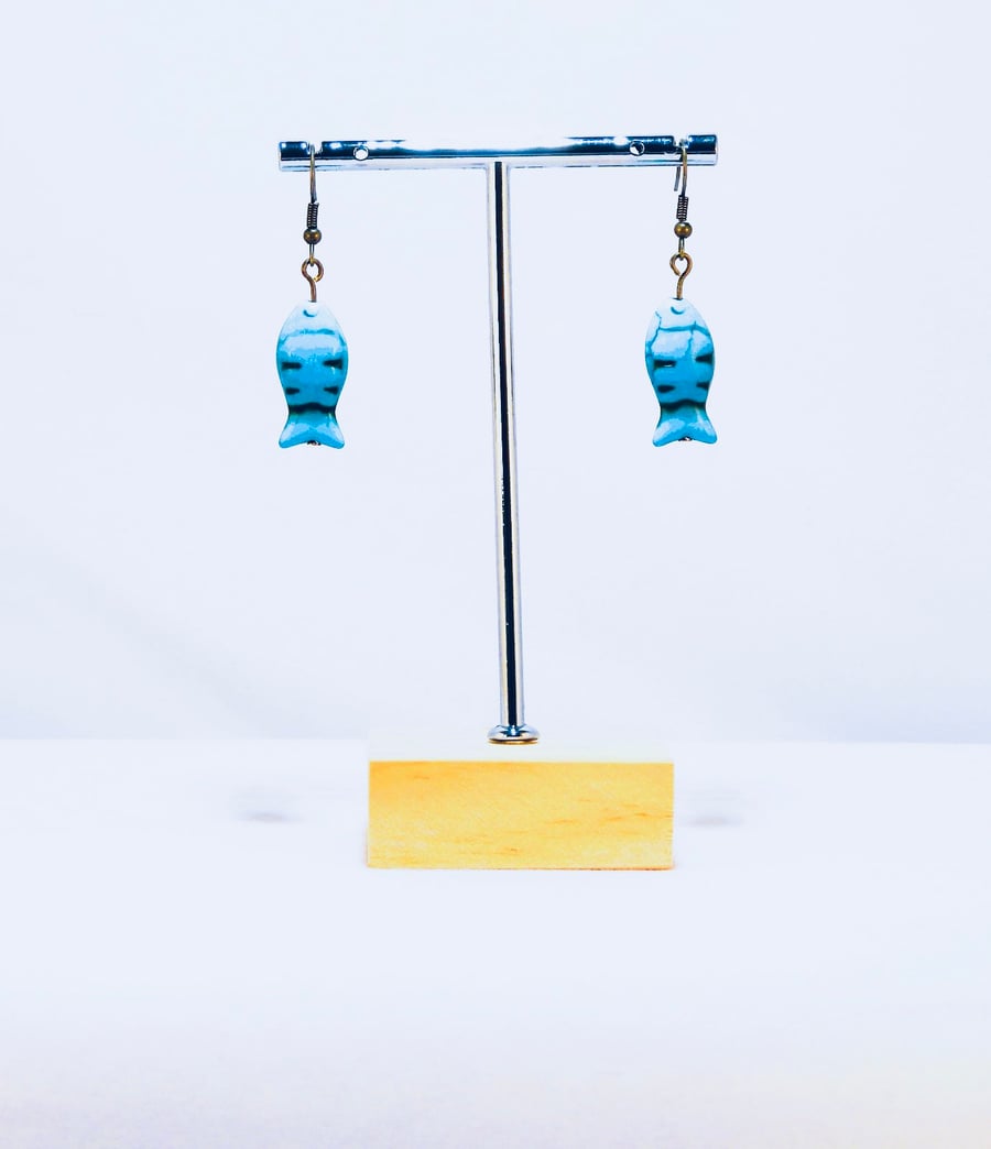 Blue fish earrings
