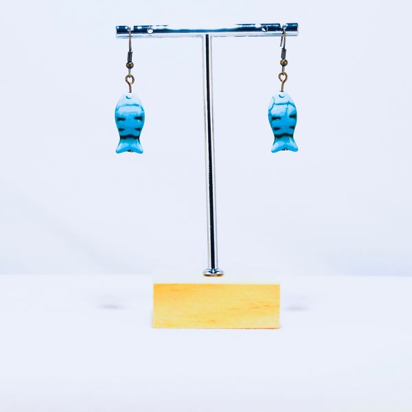 Blue fish earrings