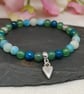 Mala bracelet with 27 blue and green agate and chrysocolla gemstones with hearts - Image 2