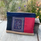 Repurposed needlepoint sampler large soft zip pouch